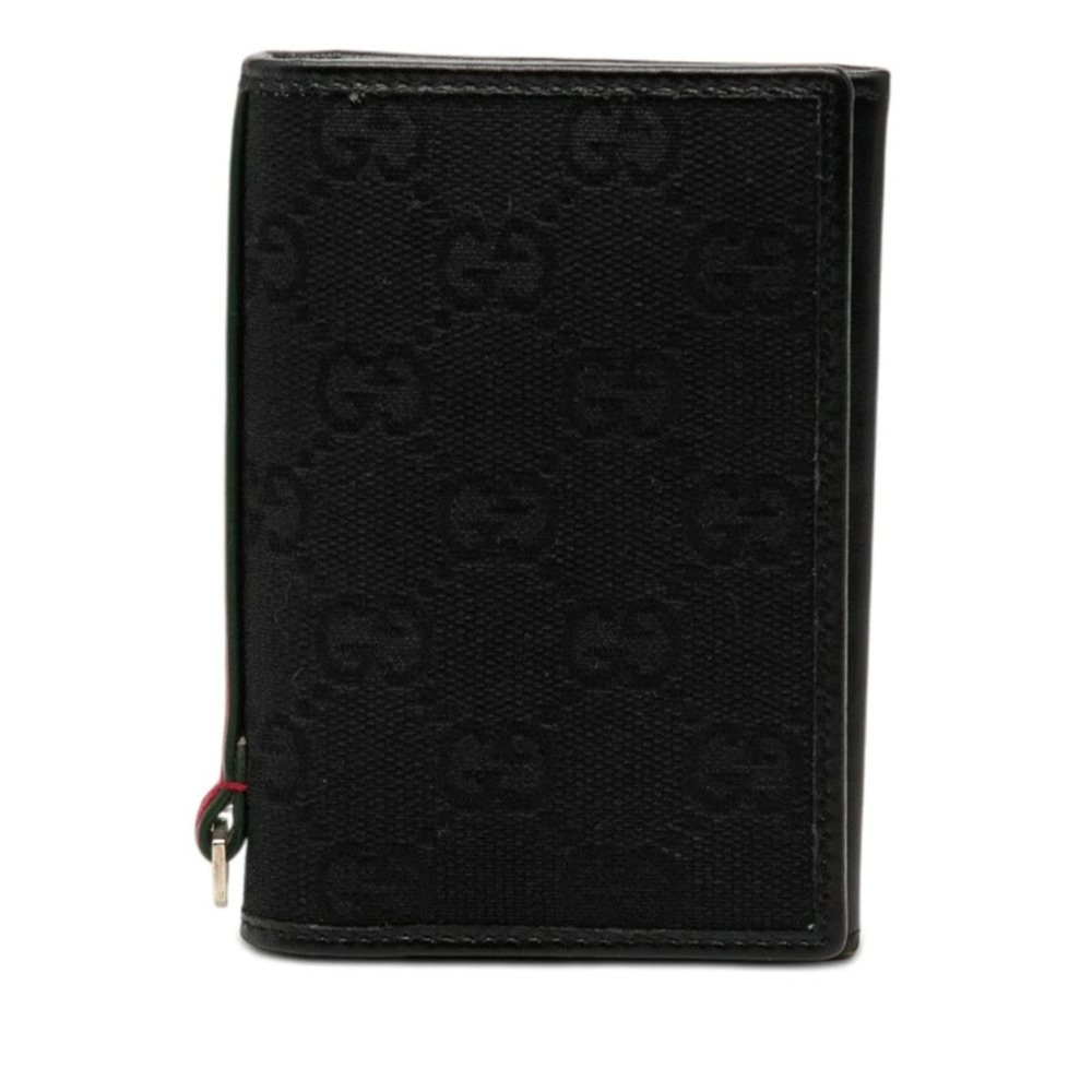 Gucci GG Canvas Card Case Wallet Business Black Leather